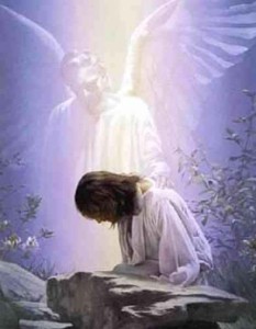 Jesús orando y acompañado por un ángel